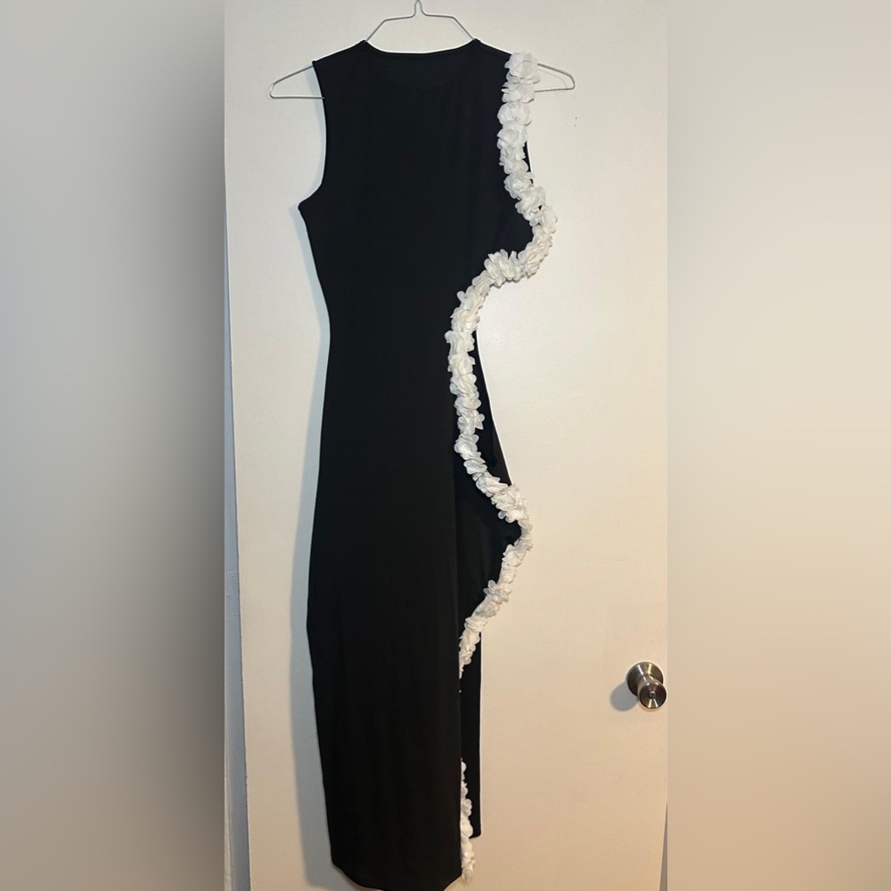 Black Dress with White Floral Trim